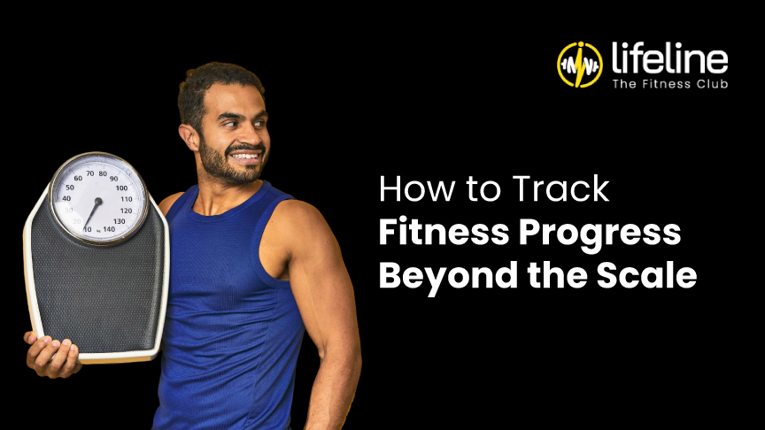 Man smiling while holding a weighing scale – tracking fitness progress